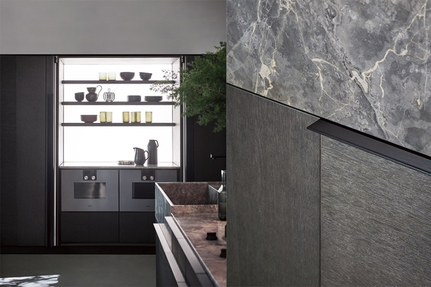 alt="Tre stili diversi in cucina - Cesar cucine - Modello intarsio - Dettaglio"