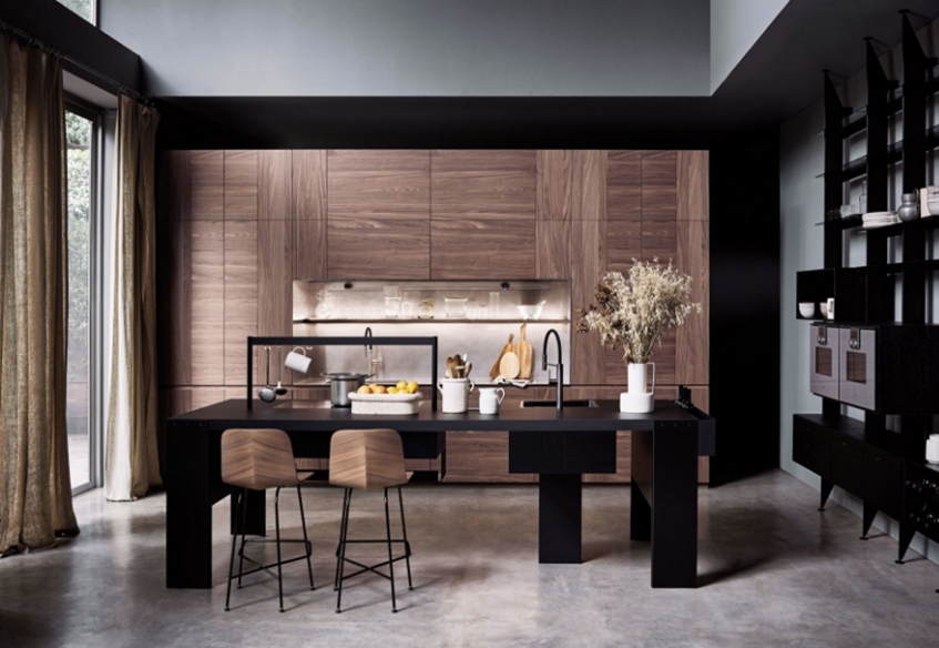 alt="Tre stili diversi in cucina - Cesar cucine - Modello intarsio - Work station centrale Williamsburg"