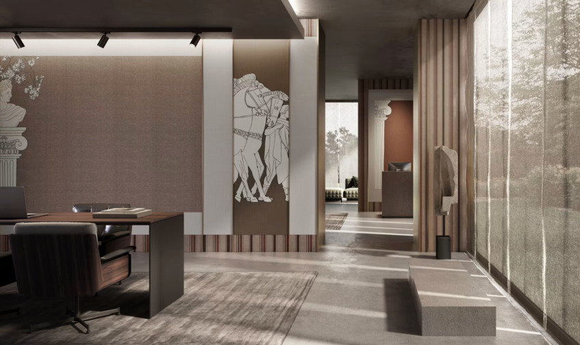 alt: "Materialiedesign-wallcovering-nuova-collezione-salone-2024-arcadia-neoclassico-APOLLO GLAMORA"