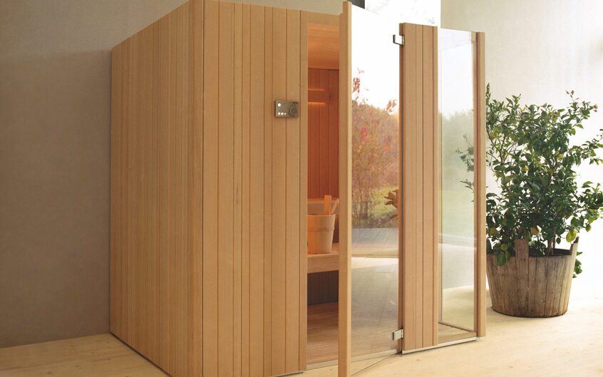 alt: "materialiedesign_sauna_effe_Auki_dettaglio_porta"